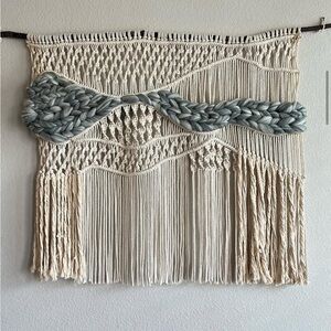 Handcrafted Cream and Gray Macrame Wall Hanging